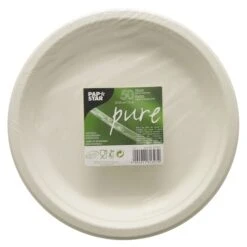 PAPSTAR 50 Teller, Zuckerrohr "pure" Ungeteilt Ø 23 Cm · 2 Cm Weiss -Papstar 28593671 04da 46cb 9761 81299e5925f9