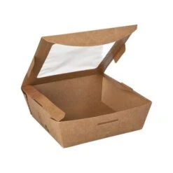 PAPSTAR 40 Feinkostboxen, Pappe Mit Sichtfenster Aus PLA Eckig 650 Ml 4,5 Cm X 14 Cm X 14 Cm Braun "100% Fai